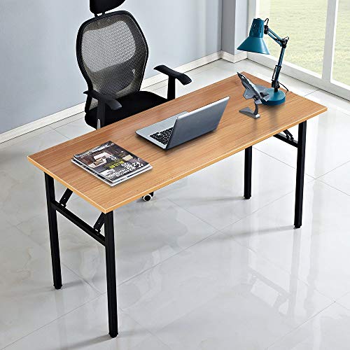 Need Computer Desk Office Desk 55 inches Folding Table Computer Table Workstation No Install Needed,Teak Black AC5BB-140X