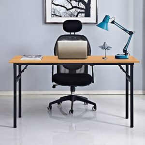 Need Computer Desk Office Desk 55 inches Folding Table Computer Table Workstation No Install Needed,Teak Black AC5BB-140X