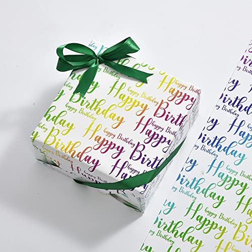 WDNUKEE Happy Birthday Wrapping Paper for Kids Girls Women Adults Boys Men,7 Sheets Gradient Colorful Letters Birthday Gift Wrapping Paper,Birthday Wrapping Paper Folded Flat 20x28 inches each