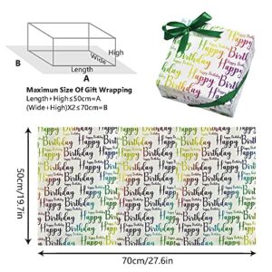 WDNUKEE Happy Birthday Wrapping Paper for Kids Girls Women Adults Boys Men,7 Sheets Gradient Colorful Letters Birthday Gift Wrapping Paper,Birthday Wrapping Paper Folded Flat 20x28 inches each