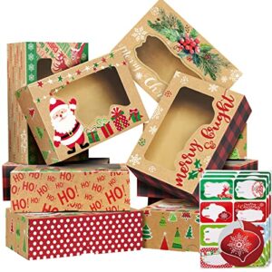 party funny 12 christmas cookie boxes -large holiday bakery food container for gift giving with 80 count christmas foil gift stickers