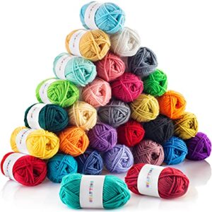 craftiss 30x20g acrylic yarn mini skeins – 1300 yards of soft yarn for crocheting and knitting craft project, assorted starter crochet kit yarn bulk for adults and kids