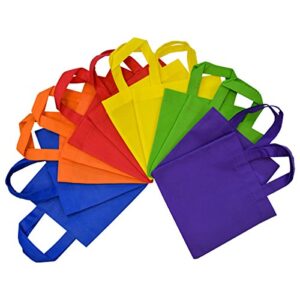 kids gift bags – 12 pack 6×6 inch extra small fabric git bags with handles, multi color cloth fabric reusable totes bulk, neon party favor bag for kids birthdays parties, gifts, goodies, treats, candy