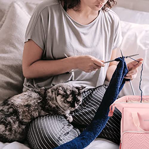 Knitting Bag Backpack,Leudes Yarn Storage Organizer Large Crochet Bag Tote Water Resistant Yarn Holder Case for Carrying Projects, Knitting Needles, Crochet Hooks and Other Accessories (Pink)