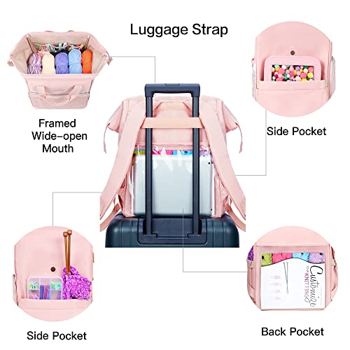 Knitting Bag Backpack,Leudes Yarn Storage Organizer Large Crochet Bag Tote Water Resistant Yarn Holder Case for Carrying Projects, Knitting Needles, Crochet Hooks and Other Accessories (Pink)