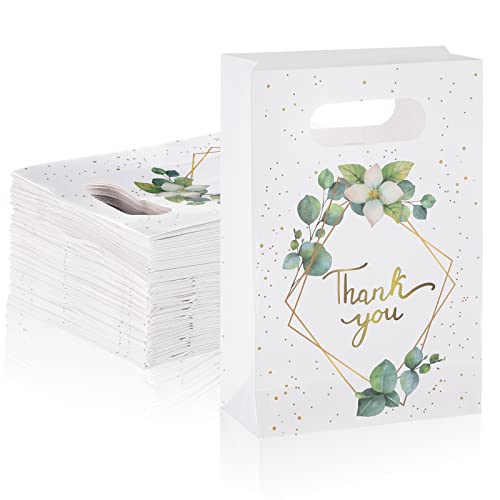 60 Pcs Greenery Eucalyptus Thank You Bags Thank You Gift Bags with Handles, Thank You Paper Bags Bulk for Business, Party, Merchandise, Boutique, Wedding, Birthday