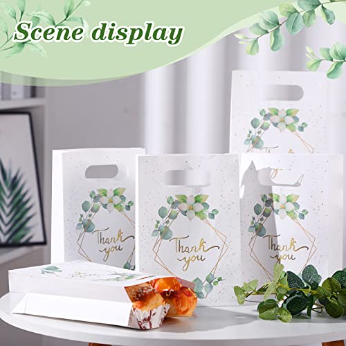 60 Pcs Greenery Eucalyptus Thank You Bags Thank You Gift Bags with Handles, Thank You Paper Bags Bulk for Business, Party, Merchandise, Boutique, Wedding, Birthday