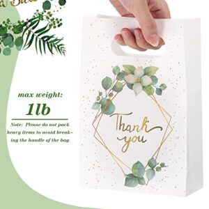 60 Pcs Greenery Eucalyptus Thank You Bags Thank You Gift Bags with Handles, Thank You Paper Bags Bulk for Business, Party, Merchandise, Boutique, Wedding, Birthday