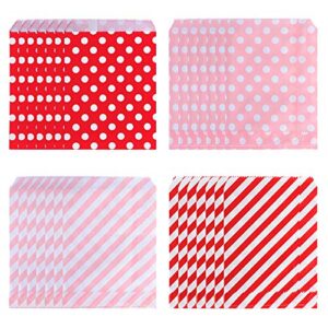 kolewo4ever 100 pieces valentines treat bags buffet paper bags party favor goody bags gift bags red pink striped dot candy bags for valentines wedding parties