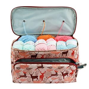 looen knitting bag large size,yarn storage organizer tote bag holder case cuboid with zipper closure and pocket for knitting needles crochet hooks project accessories,easy to carry