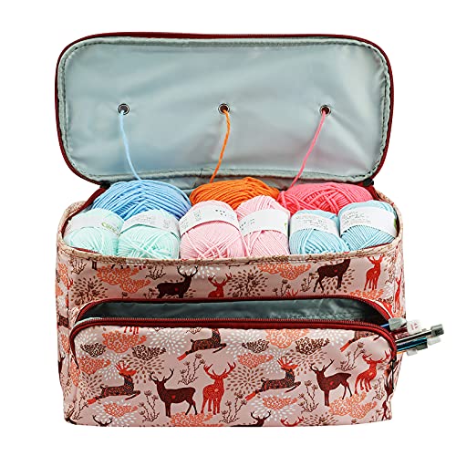 LOOEN Knitting Bag Large Size,Yarn Storage Organizer Tote Bag Holder Case Cuboid with Zipper Closure and Pocket for Knitting Needles Crochet Hooks Project Accessories,Easy to Carry