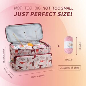 LOOEN Knitting Bag Large Size,Yarn Storage Organizer Tote Bag Holder Case Cuboid with Zipper Closure and Pocket for Knitting Needles Crochet Hooks Project Accessories,Easy to Carry