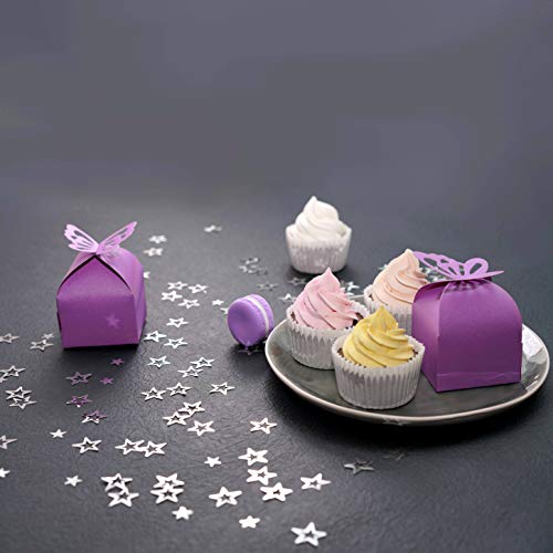 WHITEEN POP Purple Wedding Party Favors Treat Boxes - Small Bachelorette Bridal Shower Mother Day Party Candy Treat Gift Wrapping Boxes Baby Shower Birthday Party Packaging Boxes Supplies, 50Ct