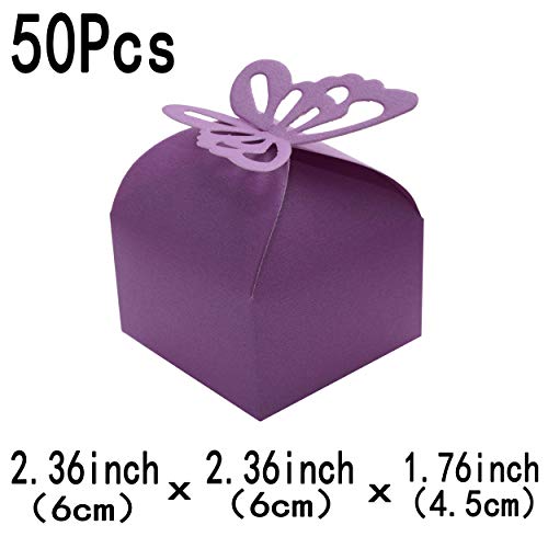 WHITEEN POP Purple Wedding Party Favors Treat Boxes - Small Bachelorette Bridal Shower Mother Day Party Candy Treat Gift Wrapping Boxes Baby Shower Birthday Party Packaging Boxes Supplies, 50Ct