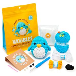 the woobles beginners crochet kit with easy peasy yarn as seen on shark tank – crochet kit for beginners with step-by-step video tutorials – pierre the penguin