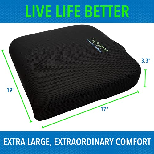 nuumi Extra Large Memory Foam Seat Cushion with Lint Roller for Easy Care, Washable Covers & Carry Handle - Comfort Cushion for Office, Car & Wheelchair - Improves Posture & Circulation