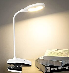 deeplite led desk lamp clip on lamp battery powered clip on light book light for bed, eye-caring flexible arm memory touch 3 color modes & stepless brightness portable reading light for study work.