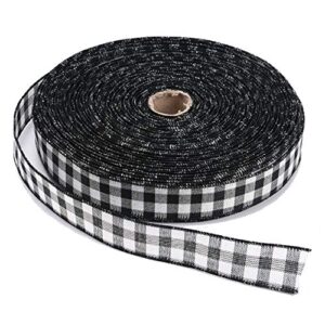 50 yards gingham ribbon wide ribbon taffeta plaid ribbon for diy craft party gift christmas supplies (3/8″ wide, black white)