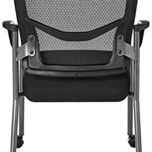 Office Star ProGrid Deluxe Stackable Visitor's Chair with Breathable Back and Padded Lumbar Support Seat, with Rolling Casters, Coal FreeFlex