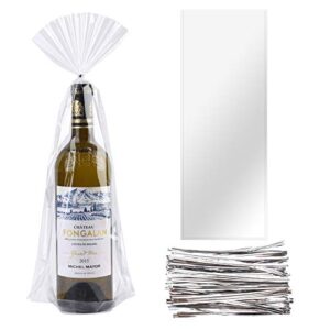 100 pieces clear wine bottle gift bags cellophane bags with 200 pieces twist ties for gift, presents, wine bottles, bridal/baby showers(8″ x 16″ + 5″)