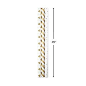 Hallmark Gold and White Wrapping Paper with Cutlines on Reverse (3 Rolls: 105 sq. ft. ttl) for Birthdays, Weddings, Christmas, Hanukkah, Graduations, Engagements, Bridal Showers