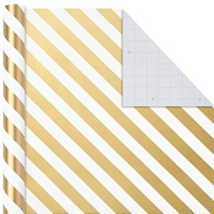 Hallmark Gold and White Wrapping Paper with Cutlines on Reverse (3 Rolls: 105 sq. ft. ttl) for Birthdays, Weddings, Christmas, Hanukkah, Graduations, Engagements, Bridal Showers