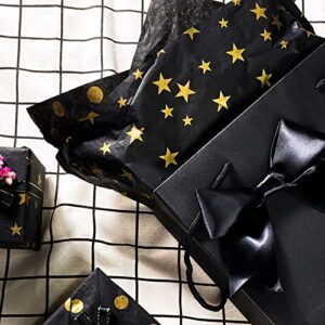 MR FIVE 100 Sheets Black with Gold Star Tissue Paper Bulk,20" x 14",Black Gold Star Tissue Paper for Gift Bags,Star Tissue Paper for Gift Wrapping,Birthday,Weddings,Holiday