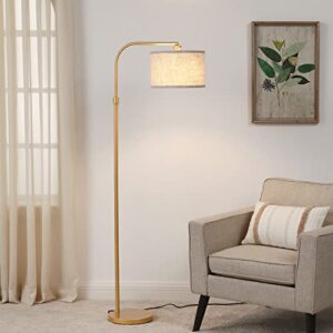 edishine modern arched floor lamp, arc standing tall lamp with adjustable linen lampshade, corner reading light for living room, bedroom, office, 62″ (gold)