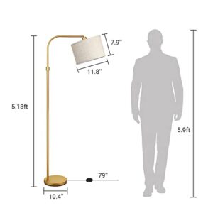 EDISHINE Modern Arched Floor Lamp, Arc Standing Tall Lamp with Adjustable Linen Lampshade, Corner Reading Light for Living Room, Bedroom, Office, 62" (Gold)