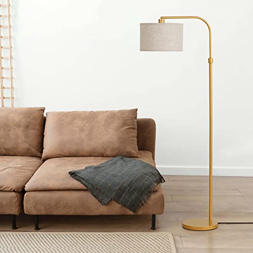 EDISHINE Modern Arched Floor Lamp, Arc Standing Tall Lamp with Adjustable Linen Lampshade, Corner Reading Light for Living Room, Bedroom, Office, 62" (Gold)