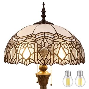 werfactory tiffany floor lamp crystal bead white stained glass standing reading light 16x16x64 inches antique pole corner lamp decor bedroom living room home office s508w series