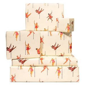 CENTRAL 23 Pin Up Wrapping Paper for Women - 6 Sheets of Birthday Gift Wrap for Her - Pole Dancing - Dancers - Female - Feminine - Beige Orange - Recyclable