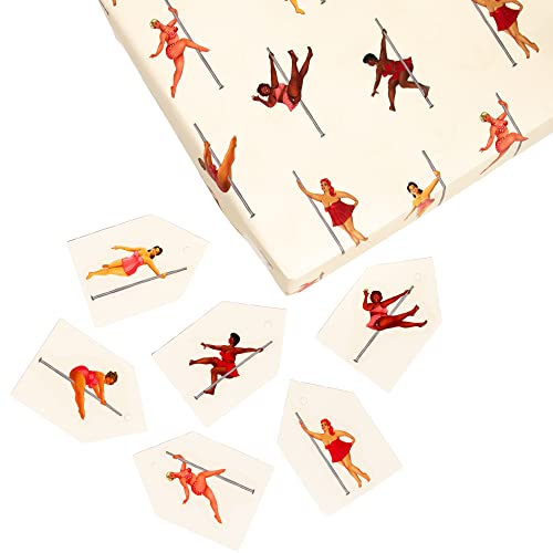 CENTRAL 23 Pin Up Wrapping Paper for Women - 6 Sheets of Birthday Gift Wrap for Her - Pole Dancing - Dancers - Female - Feminine - Beige Orange - Recyclable