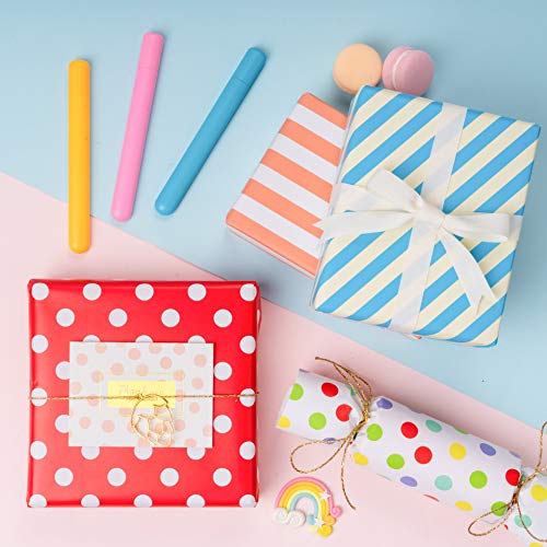 WRAPAHOLIC Wrapping Paper Roll - Stripes and Polka Dots Print with Cut Lines for Birthday, Holiday, Baby Shower - 4 Rolls - 30 inch X 120 inch Per Roll