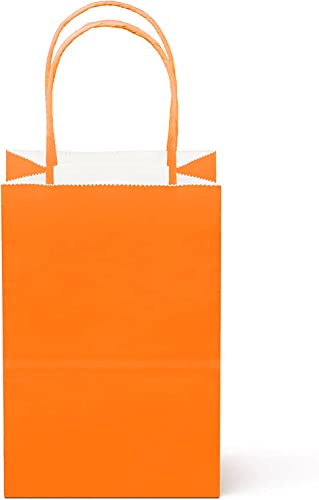 Dsquare 12ct Food Safe Premium Paper & Ink Color Kraft Bag with Handle 8.5 x 5.25 in - Party Favor Gift Bags with Handle, Color Goody Bag, Paper DIY Bag, Environmentally Safe (Small, Orange)