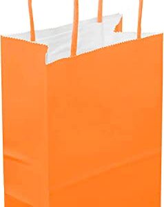 Dsquare 12ct Food Safe Premium Paper & Ink Color Kraft Bag with Handle 8.5 x 5.25 in - Party Favor Gift Bags with Handle, Color Goody Bag, Paper DIY Bag, Environmentally Safe (Small, Orange)