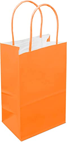 Dsquare 12ct Food Safe Premium Paper & Ink Color Kraft Bag with Handle 8.5 x 5.25 in - Party Favor Gift Bags with Handle, Color Goody Bag, Paper DIY Bag, Environmentally Safe (Small, Orange)