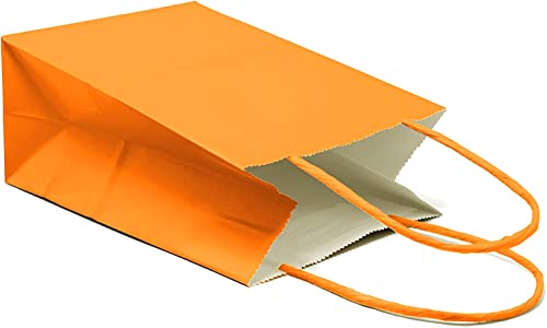 Dsquare 12ct Food Safe Premium Paper & Ink Color Kraft Bag with Handle 8.5 x 5.25 in - Party Favor Gift Bags with Handle, Color Goody Bag, Paper DIY Bag, Environmentally Safe (Small, Orange)