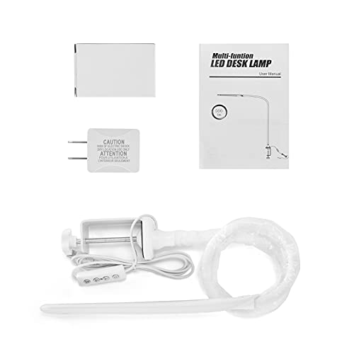 HAILOLY Desk Lamps for Home Office, White Desk Lamp with Clamp, LED Desk Lamp with USB Port,Eye-Caring Office Light Dimmable, Clamp Lamp for Desktop,Workbench