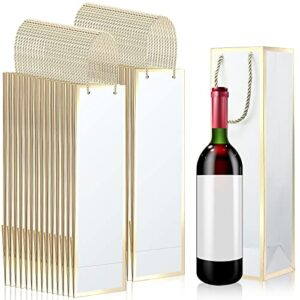 50 pack wine bags wine bottles gift bags with handles 13.8×3.8×3.8 inch reusable liquor bags with gold foil print kraft bags paper wine bottle bag gift for birthday party wedding bridal shower (white)