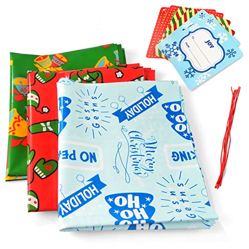 JOYIN 6 Pieces Christmas Giant Goody Gift Bags, Jumbo Size 43” X 36”, W/ Tie & Name Card Assortment for Holiday Treats, Oversize Xmas Gifts, Heavy Duty Party Favor Supplies, Christmas Goodie Large Bags