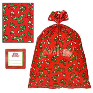 JOYIN 6 Pieces Christmas Giant Goody Gift Bags, Jumbo Size 43” X 36”, W/ Tie & Name Card Assortment for Holiday Treats, Oversize Xmas Gifts, Heavy Duty Party Favor Supplies, Christmas Goodie Large Bags