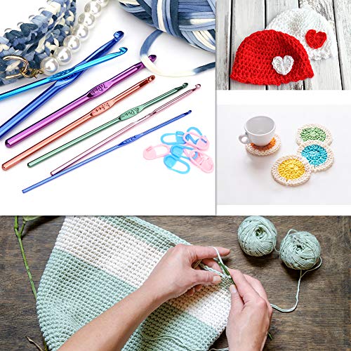 IMZAY 54 Pcs Crochet Needles Set, Crochet Hooks Kit with Storage Case, Ergonomic Knitting Needles Blunt Needles Stitch Marker DIY Hand Knitting Craft Art Tools for Beginners