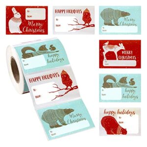 christmas sticker labels for gifts, 6 holiday forest animal designs (504 pack)