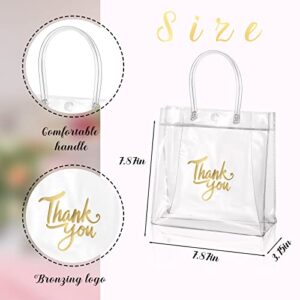 50 Packs Clear Plastic Gift Bags with Handle Transparent PVC Plastic Gift Wrap Tote Bag Reusable Small Clear Gift Bags for Shopping Birthday Wedding Baby Shower Party Favor(7.8 x 7.8 x 3.1 Inch)