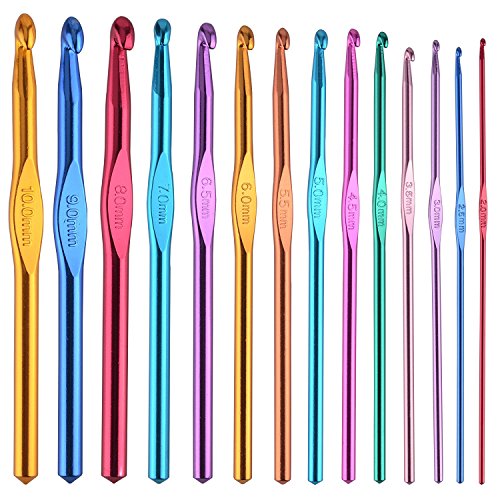 BCMRUN 14 pcs Multicolor Aluminum Crochet Hooks Knitting Needles Craft Yarn 2-10mm …