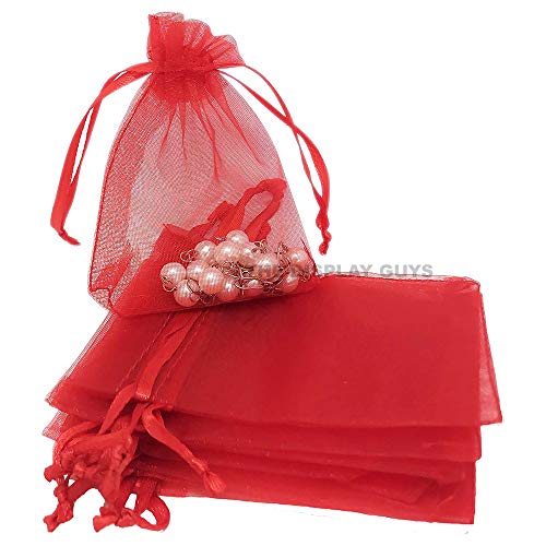 TheDisplayGuys 100-Pack 3x4 Red Sheer Organza Gift Bags with Drawstring, Jewelry Candy Treat Wedding Party Favors Mesh Pouch