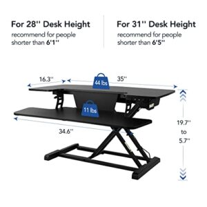 FLEXISPOT Motorized Standing Desk Converter 35" Wide Electric Stand up Desk Riser for Monitor and Laptop,Black Height Adjustable Desk for Home Office