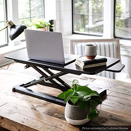 FLEXISPOT Motorized Standing Desk Converter 35" Wide Electric Stand up Desk Riser for Monitor and Laptop,Black Height Adjustable Desk for Home Office