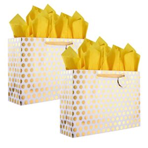 Bobobag 2 Pack 16.5" Extra Large Gift Bags with Tissue Paper for Presents (Gold Polka dot)